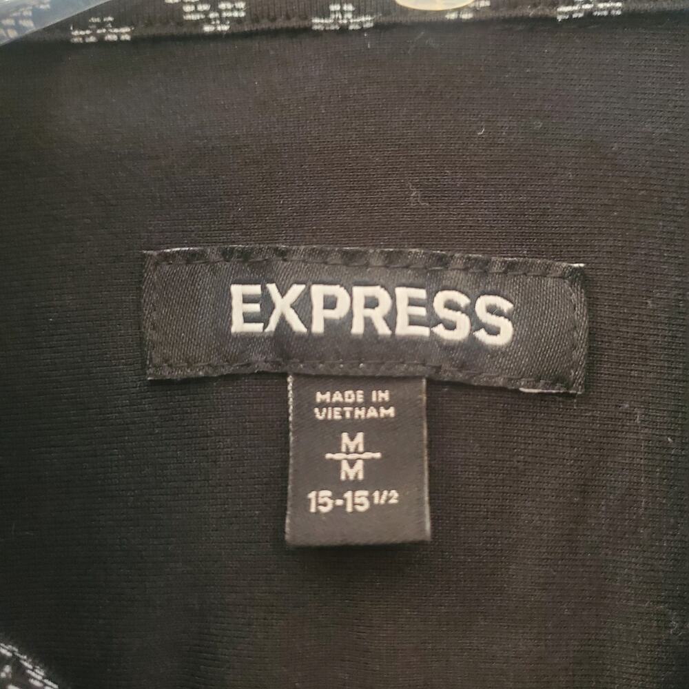 Express Black Long Sleeve Collared Pocket Button Up Dress Shirt Mens Size Medium - Picture 3 of 6
